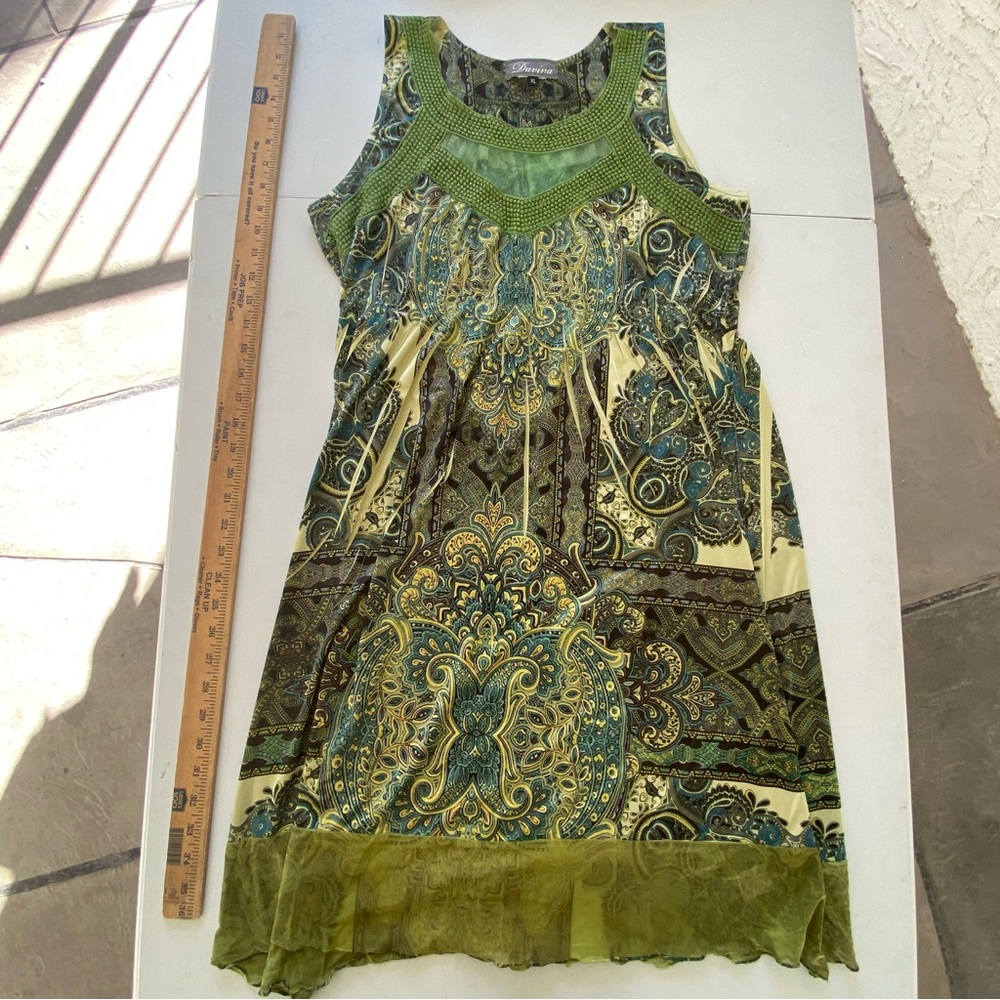 Beautiful Davina Dress XL Chic Boho Green Paisley